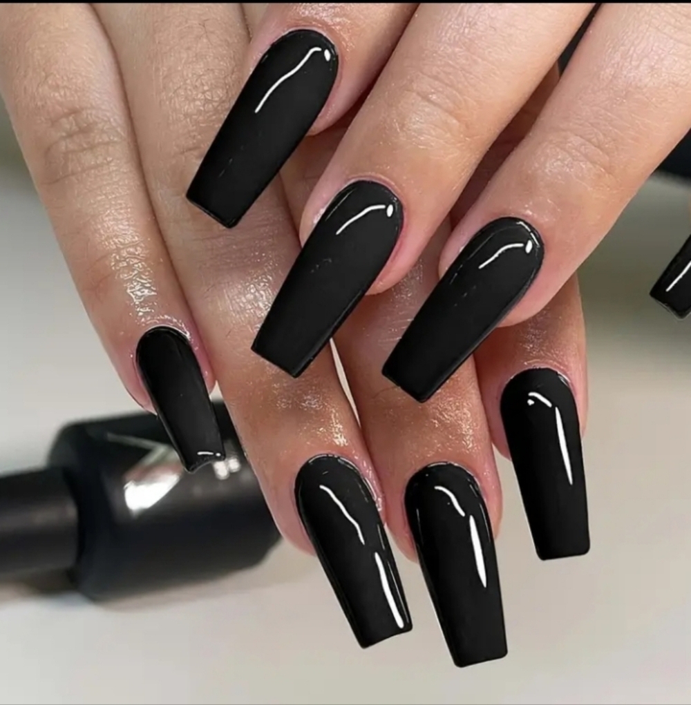 🔥3/$21 Long Glossy Black Press on Nails